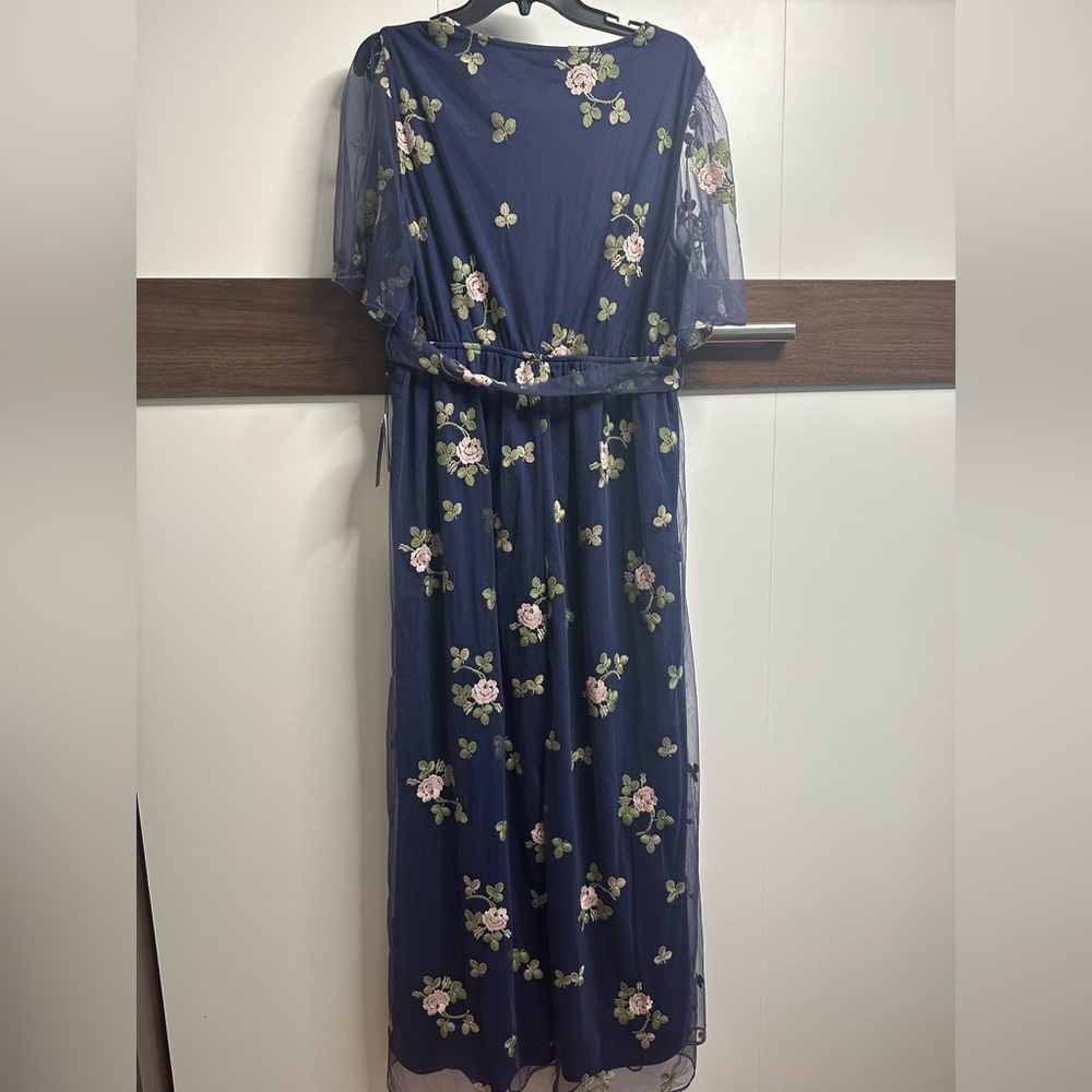 Adrianna Papell Navy Dress with Pink Floral Embroidery - Picture 6 of 6